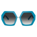 Valentino - Hexagonal Oversized Vlogo Signature Acetate Sunglasses - Turquoise - Valentino Eyewear