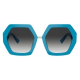 Valentino - Hexagonal Oversized Vlogo Signature Acetate Sunglasses - Turquoise - Valentino Eyewear