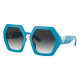 Valentino - Occhiale da Sole Oversize Esagonale in Acetato Vlogo Signature - Turchese - Valentino Eyewear