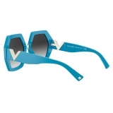 Valentino - Hexagonal Oversized Vlogo Signature Acetate Sunglasses - Turquoise - Valentino Eyewear