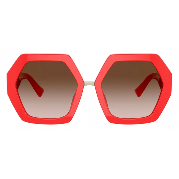 Valentino - Occhiale da Sole Oversize Esagonale in Acetato Vlogo Signature - Corallo - Valentino Eyewear