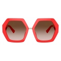 Valentino - Hexagonal Oversized Vlogo Signature Acetate Sunglasses - Coral - Valentino Eyewear