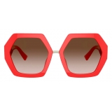 Valentino - Occhiale da Sole Oversize Esagonale in Acetato Vlogo Signature - Corallo - Valentino Eyewear