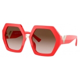 Valentino - Hexagonal Oversized Vlogo Signature Acetate Sunglasses - Coral - Valentino Eyewear