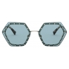 Valentino - Hexagonal Metal Frame with Crystal Studs Sunglasses - Gold Azure - Valentino Eyewear