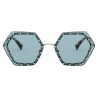 Valentino - Hexagonal Metal Frame with Crystal Studs Sunglasses - Gold Azure - Valentino Eyewear