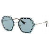 Valentino - Hexagonal Metal Frame with Crystal Studs Sunglasses - Gold Azure - Valentino Eyewear