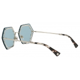 Valentino - Occhiale da Sole Esagonale in Metallo con Cristalli - Oro Azurro - Valentino Eyewear