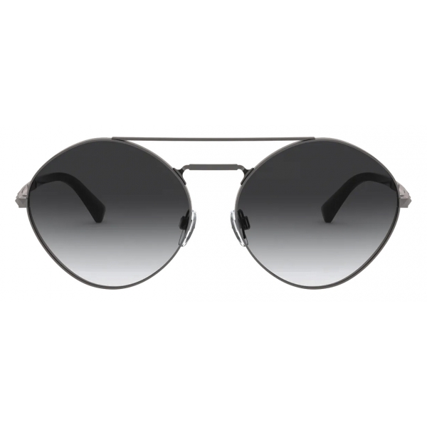 Valentino - Occhiale da Sole Tondo in Metallo con Stud - Rutenio Nero - Valentino Eyewear