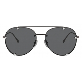 Valentino - Pilot Metal Frame with Crystals Sunglasses - Ruthenium Black - Valentino Eyewear