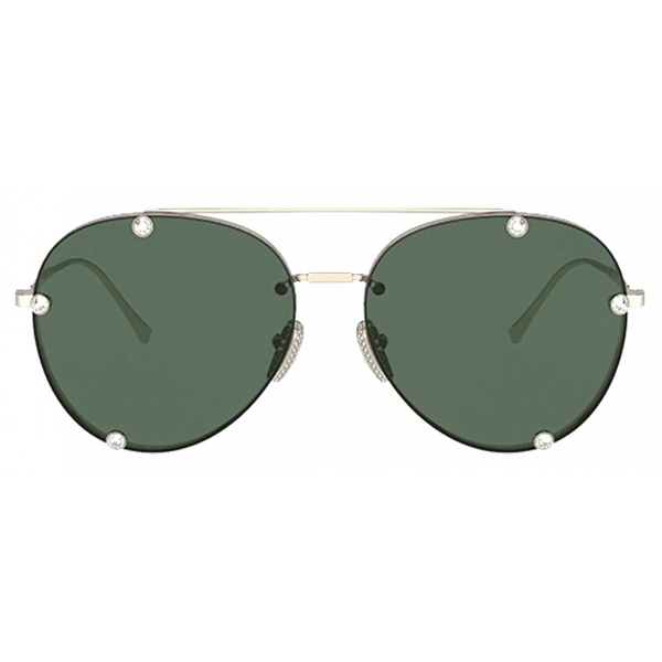 Valentino - Pilot Metal Frame with Crystals Sunglasses - Gold Green - Valentino Eyewear