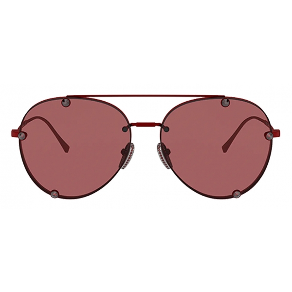 Valentino - Pilot Metal Frame with Crystals Sunglasses - Red - Valentino Eyewear