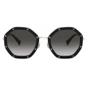 Valentino - Occhiale da Sole Ottagonale in Metallo con Cristalli - Nero - Valentino Eyewear