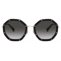Valentino - Octagonal Metal Frame with Crystal Studs Sunglasses - Black - Valentino Eyewear