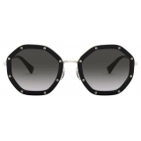 Valentino - Occhiale da Sole Ottagonale in Metallo con Cristalli - Nero - Valentino Eyewear