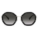 Valentino - Octagonal Metal Frame with Crystal Studs Sunglasses - Black - Valentino Eyewear