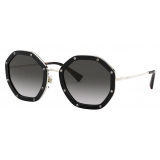 Valentino - Octagonal Metal Frame with Crystal Studs Sunglasses - Black - Valentino Eyewear