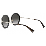 Valentino - Occhiale da Sole Ottagonale in Metallo con Cristalli - Nero - Valentino Eyewear
