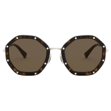 Valentino - Occhiale da Sole Ottagonale in Metallo con Cristalli - Havana Marrone - Valentino Eyewear