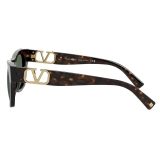 Valentino - Occhiale da Sole Rettangolare in Acetato con Vlogo - Nero - Valentino Eyewear