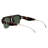 Valentino - Occhiale da Sole Squarata in Acetato con Vlogo - Havana Verde - Valentino Eyewear