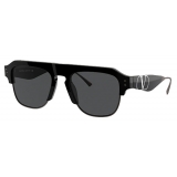 Valentino - Occhiale da Sole Squarata in Acetato con Vlogo - Nero Grigio - Valentino Eyewear