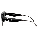 Valentino - Occhiale da Sole Squarata in Acetato con Vlogo - Nero Grigio - Valentino Eyewear