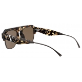Valentino - Squared Acetate Frame with Vlogo Sunglasses - Havana Brown - Valentino Eyewear