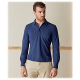 Cruna - Cannes Long Sleeves Polo - 573 - Navy - Handmade in Italy - Luxury High Quality Sweatshirt