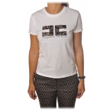 Elisabetta Franchi - Short Sleeve Round Neck T-Shirt - Chalk - T-Shirt - Made in Italy - Luxury Exclusive Collection