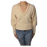 Elisabetta Franchi - Short Long Sleeve Sweater - Butter - Sweater - Made in Italy - Luxury Exclusive Collection