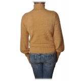 Elisabetta Franchi - Short Sweater High Collar - Champagne Terra - Sweater - Made in Italy - Luxury Exclusive Collection