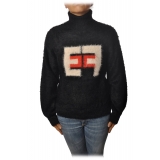 Elisabetta Franchi - Short Sweater High Collar - Black Lacquer - Sweater - Made in Italy - Luxury Exclusive Collection