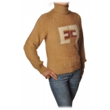 Elisabetta Franchi - Short Sweater High Collar - Champagne Terra - Sweater - Made in Italy - Luxury Exclusive Collection