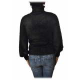 Elisabetta Franchi - Short Sweater High Collar - Black Lacquer - Sweater - Made in Italy - Luxury Exclusive Collection