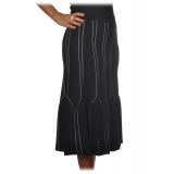 Elisabetta Franchi - High Skirt Elastic Waistband - Black Butter - Skirt - Made in Italy - Luxury Exclusive Collection