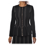 Elisabetta Franchi - Long Sleeve Screwed - Black Butter - Jacket - Made in Italy - Luxury Exclusive Collection