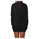 Elisabetta Franchi - Long-Sleeved Crew-Neck Mini Dress - Black Lacquer - Dress - Made in Italy - Luxury Exclusive Collection