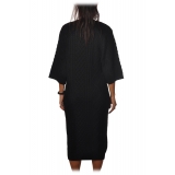 Elisabetta Franchi - 3/4 Long Sleeve Crew-Neck - Black - Dress - Made in Italy - Luxury Exclusive Collection