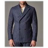 Cruna - Chelsea Jacket in Pinstripe Wool - 636 - Ardesia - Handmade in Italy - Luxury High Quality Jacket