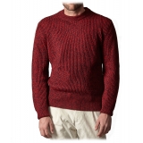 Cruna - Crewneck Sweater in Wool - 499 - Red - Handmade in Italy - Luxury High Quality Sweater