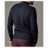 Cruna - Volcano Sweater in Wool - 498 - Navy Blue - Handmade in Italy - Luxury High Quality Sweater