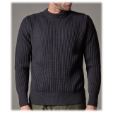 Cruna - Crewneck Sweater in Wool - 657 - Night Blue - Handmade in Italy - Luxury High Quality Sweater