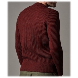 Cruna - Crewneck Sweater in Wool - 657 - Borgogna Red - Handmade in Italy - Luxury High Quality Sweater