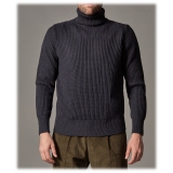 Cruna - Rollneck Sweater in Wool - 657 - Night Blue - Handmade in Italy - Luxury High Quality Sweater
