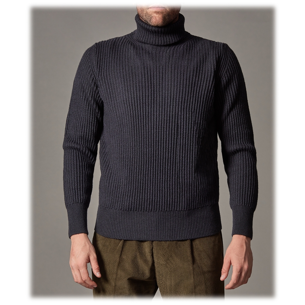 Cruna - Rollneck Sweater in Wool - 657 - Night Blue - Handmade in Italy ...