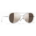 Chanel - Occhiali Modello Pilota da Sole - Argento Oro Bianco - Chanel Eyewear