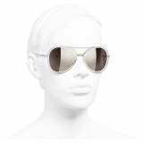 Chanel - Occhiali Modello Pilota da Sole - Argento Oro Bianco - Chanel Eyewear