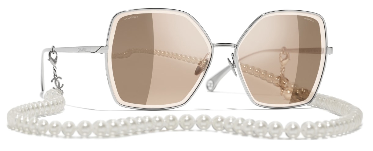 Chanel Pale Gold Tone/Brown 4262 Pearl Chain Butterfly Sunglasses Chanel