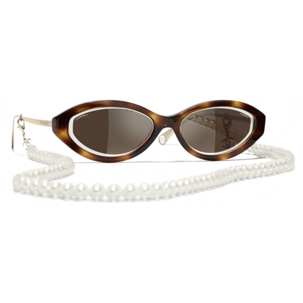 Chanel - Occhiali Ovali da Sole - Tartaruga Marrone - Chanel Eyewear